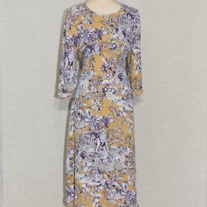 ModCloth Empire Waist 3/4 Sleeve Midi Dress Floral Print Work Casual Sz Large
